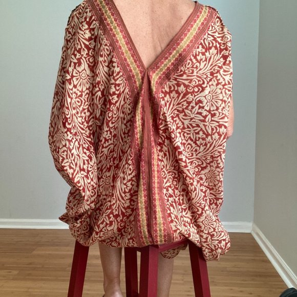 Block Print Caftan Size Free Rust, Tan & Black - Picture 6 of 15